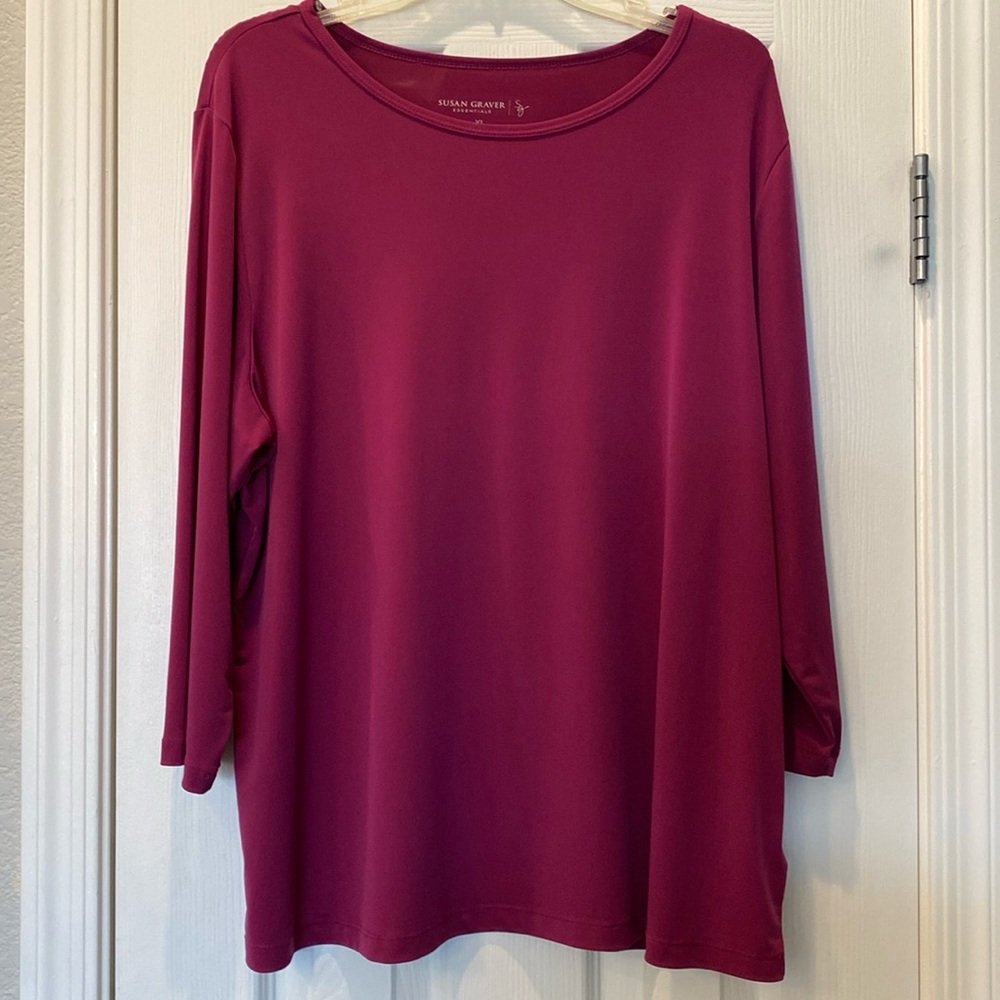 XL Susan Graver Violet Purple 3/4 Sleeve Tee Blouse